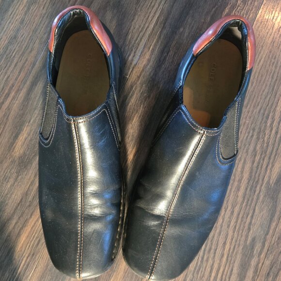 COLE HAAN Men's Black Leather & Tan Heel Slip-On Loafer SIZE 11M - Picture 3 of 9